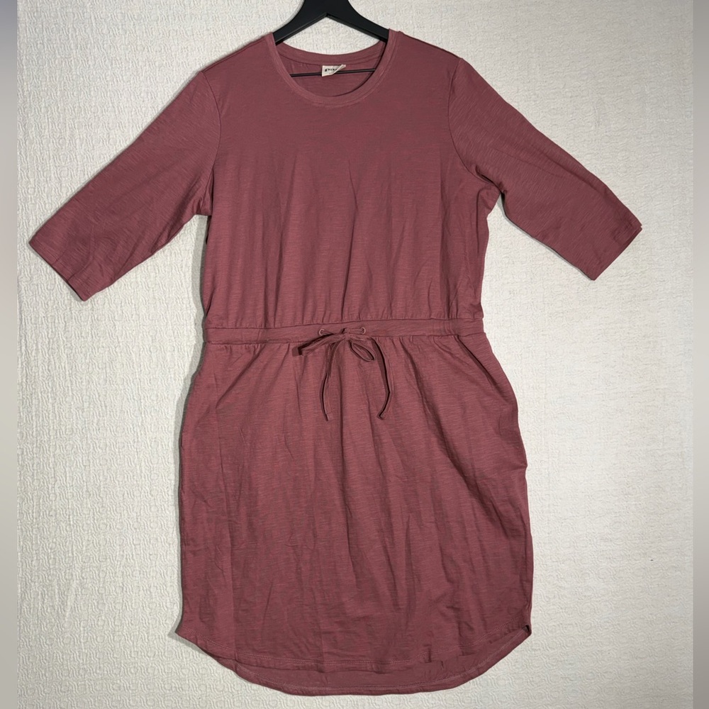 Pact Long Sleeve Dusty Rose Dress has pockets 100% Organic Cotton